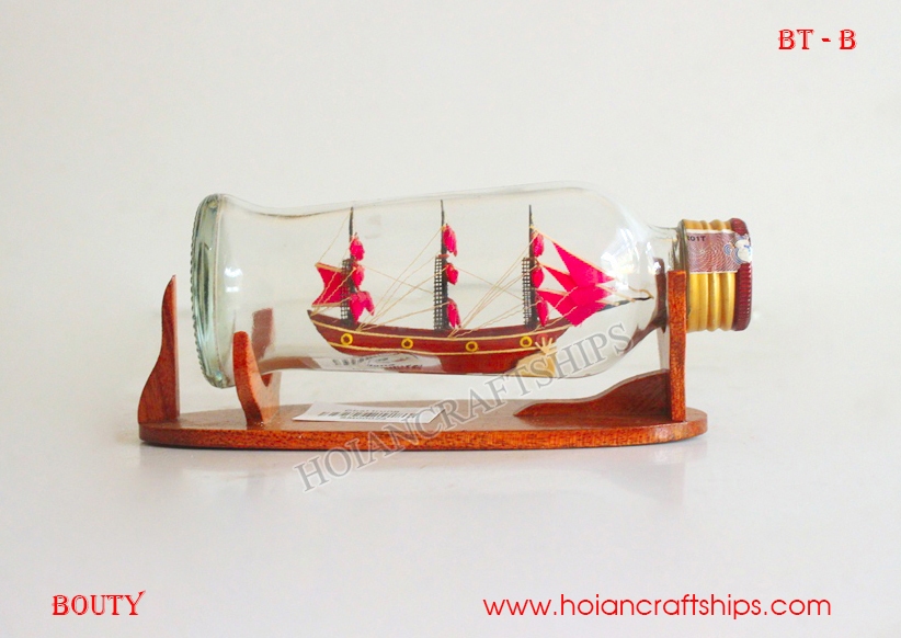 HMS Bounty Ship in Small Bottle (Pink)