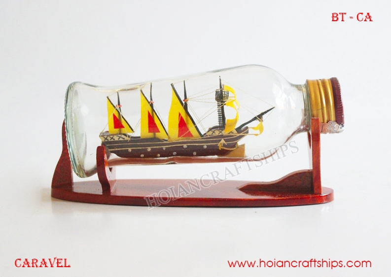 Caravel Ship in Small Bottle (Yellow)