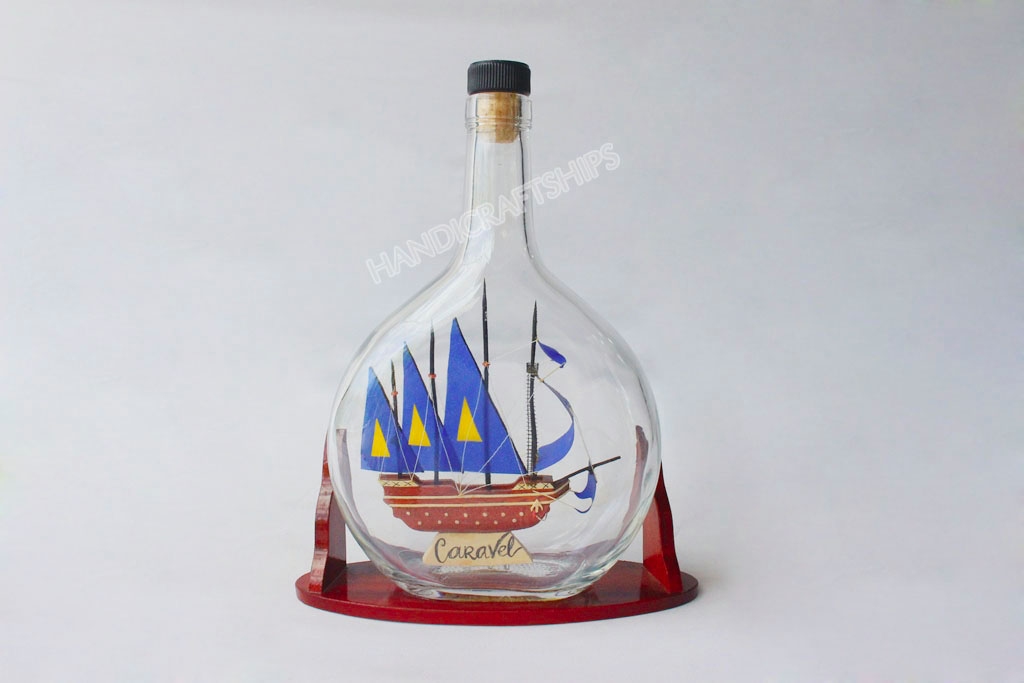 Caravel ship in XO bottle (blue)